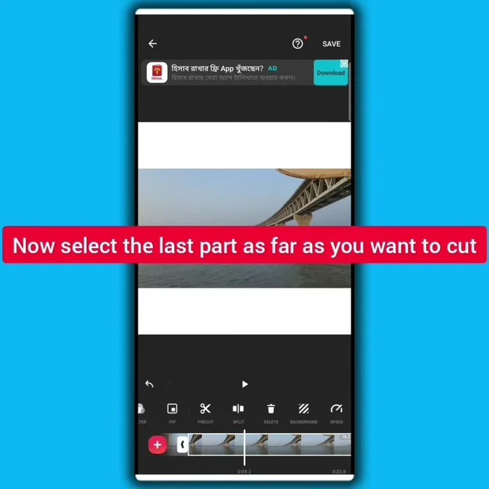 Seleziona la parte indesiderata (quella che hai appena diviso) e tocca l'icona 'Elimina'.
