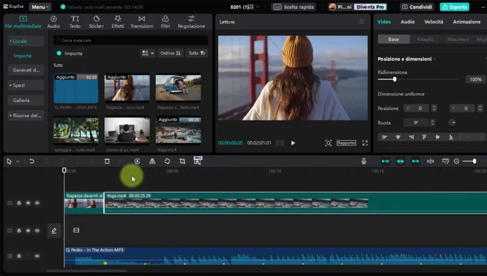 Adattare la durata dei media usando il comando "dividi" o trascinando il cursore. Abbassare il volume a zero per ogni clip aggiunta.