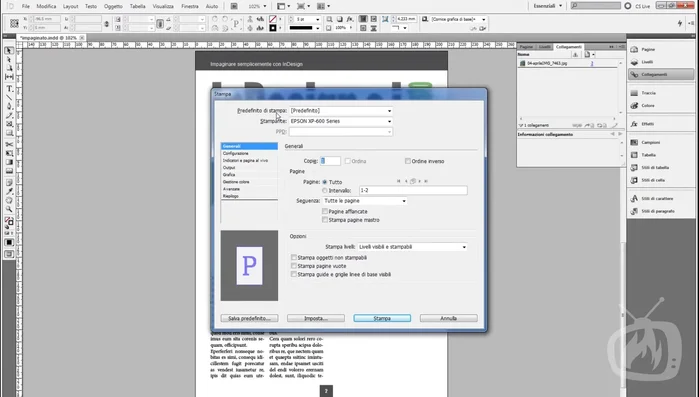 Nella finestra di dialogo 'Stampa', seleziona 'Adobe PDF' come stampante.
