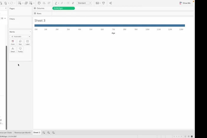 Creazione del terzo grafico (Entrate per Fascia d'Età): Creare contenitori per le fasce d'età (es. 10 anni) e trascinarli sulle colonne, quindi 'Totale' sulle righe. Modificare gli alias per una migliore leggibilità (es. '<20', '20-30').