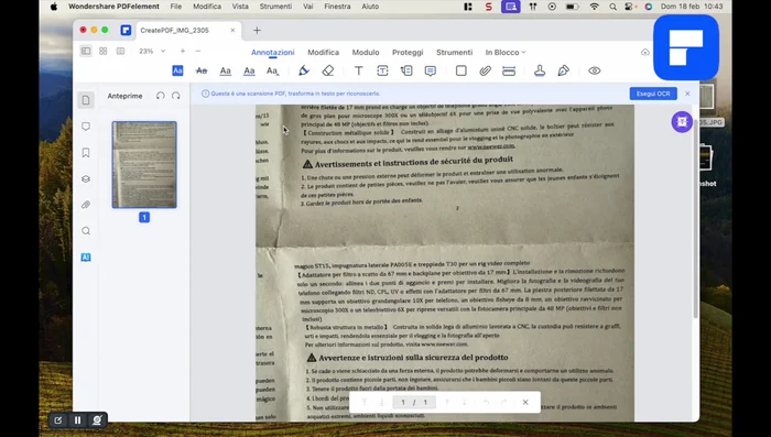 Scegliere le opzioni di OCR (intervallo di pagine, risoluzione, testo editabile o immagine con testo ricercabile). Si consiglia 'testo editabile'.