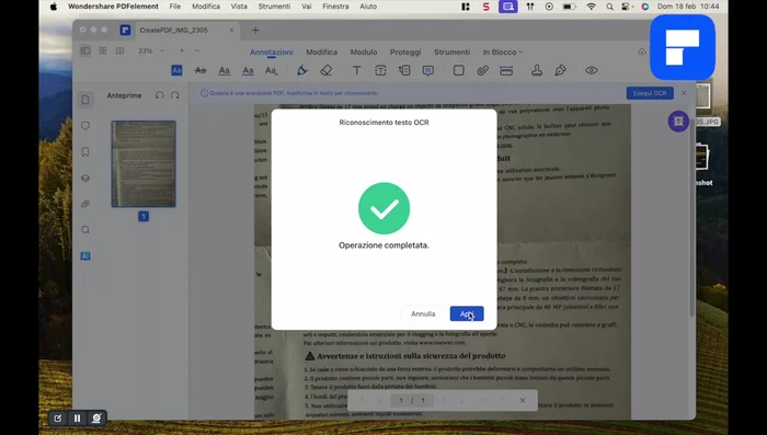 Modificare il testo (se necessario) usando la funzione di modifica.