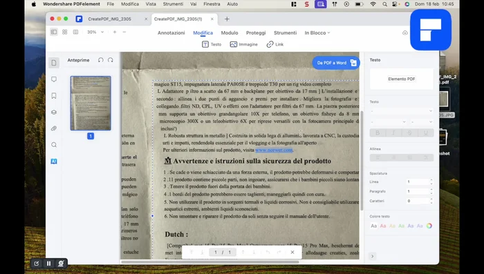 Salvare il documento come PDF.