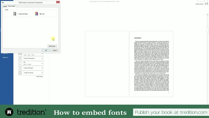 Impostare il formato carta corretto (6x9 pollici nel caso dell'esempio) nelle impostazioni della stampante PDF.