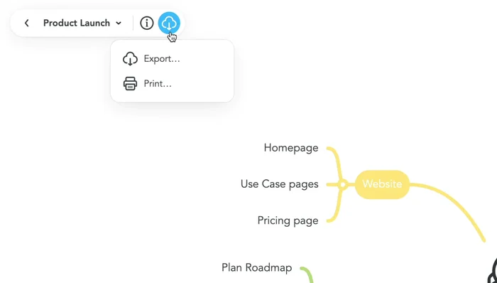 Esportare o stampare la mappa: Cliccare sull'icona di download nell'angolo in alto a sinistra. Scegliere tra i formati di esportazione disponibili (funzionalità a pagamento).