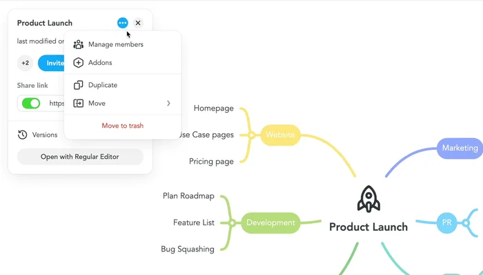 Gestire i membri e le autorizzazioni: Cliccare sui tre puntini nel pannello informativo, selezionare "Gestisci membri" per aggiungere, rimuovere membri, modificare le autorizzazioni o disattivare il link di condivisione.