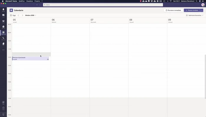 Pianifica riunioni e videochiamate: utilizza il calendario per pianificare riunioni, indicando data, ora, partecipanti e canale. Puoi anche avviare riunioni immediate.
