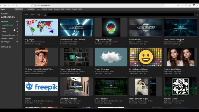 Clicca sul pulsante 'Installa' per aggiungere il plugin al tuo Photopea.