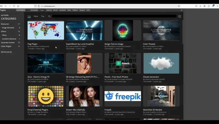 Clicca sul pulsante 'Installa' per aggiungere il plugin al tuo Photopea.
