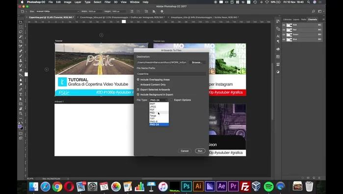 Esportare le Artboard individualmente scegliendo il formato desiderato (JPEG, PNG, ecc.)