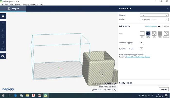 Impostare i parametri di stampa (altezza strato, infill, supporti, ecc.).