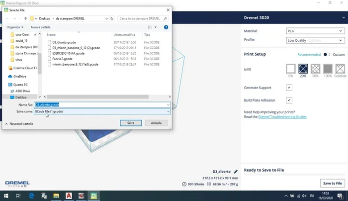Generare il codice G-code cliccando su 'Genera'.
