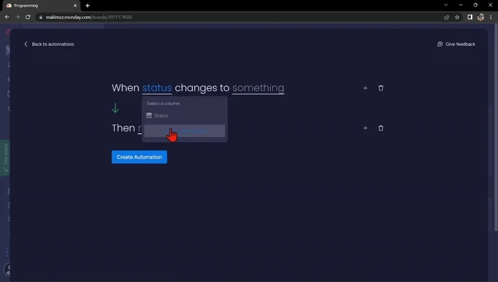 Seleziona l'azione 'Notifica' e personalizza il messaggio.