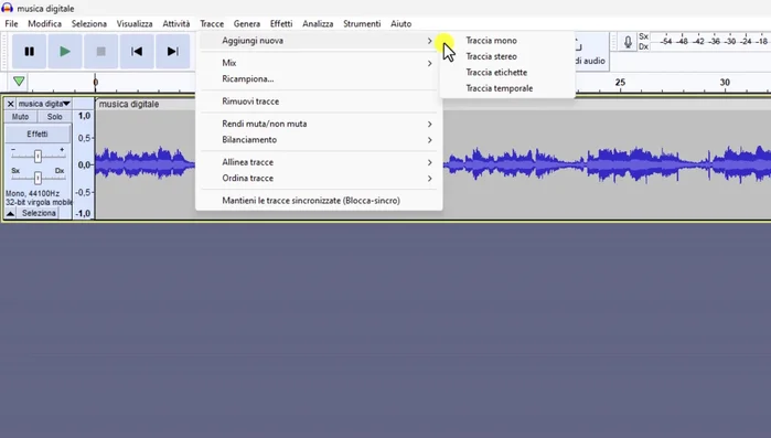 Generare un tono a 100 Hz della stessa lunghezza del brano (Genera > Tono).