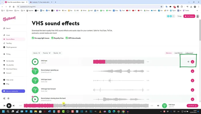 Scaricare l'effetto sonoro VHS desiderato.