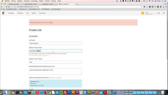Salvataggio della lista.