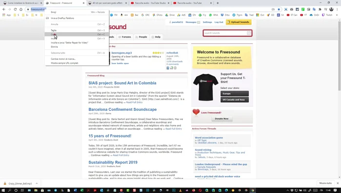 Crea un account gratuito su FreeSound.