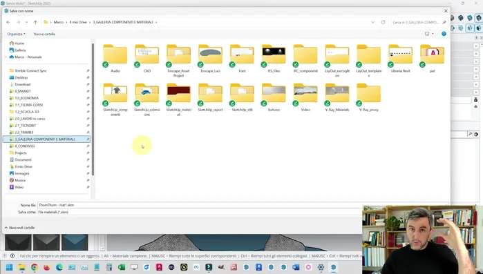 Salvare il file con estensione .skm (SketchUp Material) in una cartella dedicata sul computer o su un cloud drive.