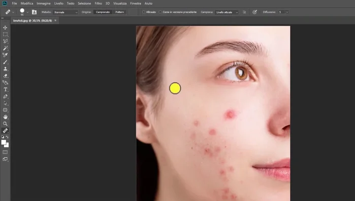 Impostare la dimensione e la durezza del pennello.