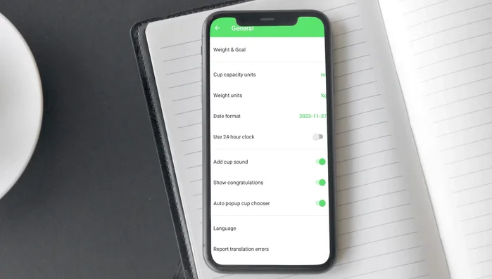 Aprire l'app sul telefono e inserire peso, attività fisica e preferenze per il calcolo dell'obiettivo giornaliero di idratazione.