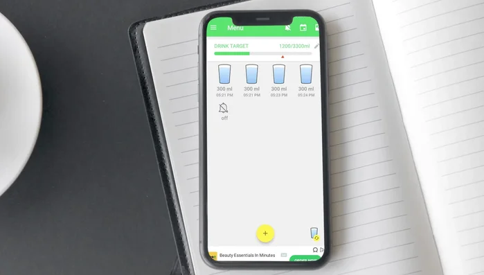 Toccare il pulsante '+' ogni volta che si beve acqua, indicando la quantità.