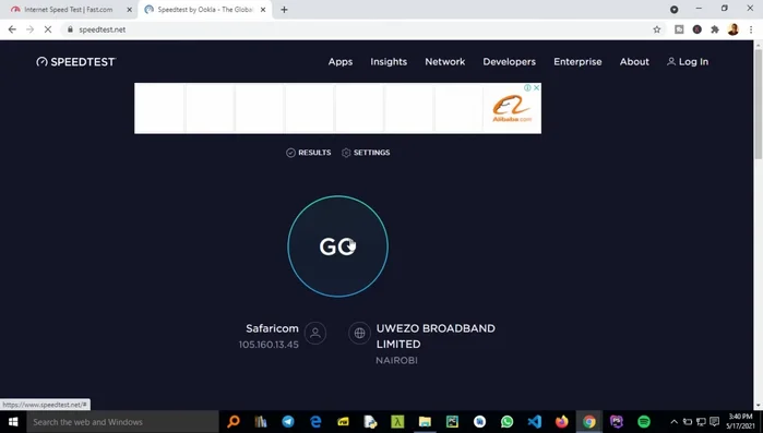 Cliccare sul pulsante "Go" per avviare il test.