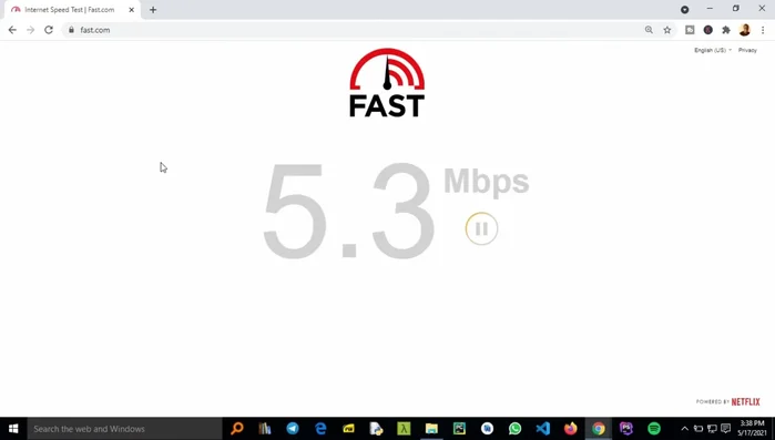 Attendere il completamento del test. Il risultato verrà visualizzato in Mbps.