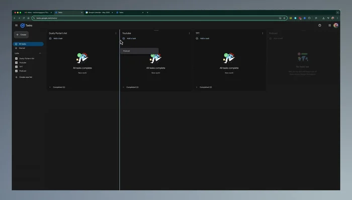 Gestisci gli elenchi: riordina gli elenchi trascinandoli, elimina o rinomina gli elenchi tramite il menu opzioni.