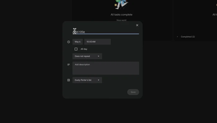 Crea la tua prima attività: clicca su "Crea", inserisci titolo, data di scadenza, ripetizioni (se necessarie) e descrizione. Assegna l'attività a un elenco specifico (se lo desideri).