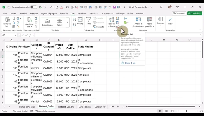 Nel gruppo "Strumenti dati", clicca sul pulsante "Convalida dati".