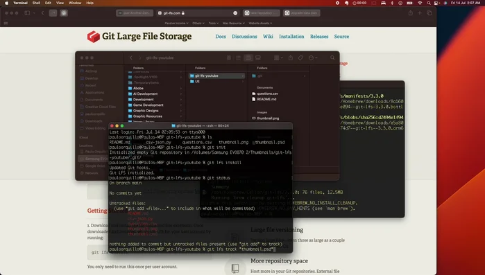 Tracciare i file di grandi dimensioni: `git lfs track '*.psd' '*.png'` (o altri tipi di file)