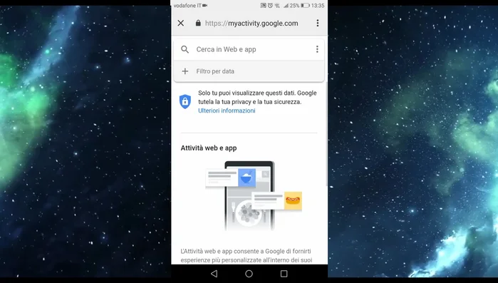 Cliccare sui tre puntini in alto a destra, poi su "Elimina attività". Scegliere se eliminare tutto o un periodo specifico.