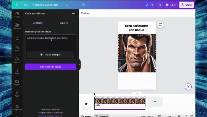 Clicca su "Generate" per creare la caricatura.