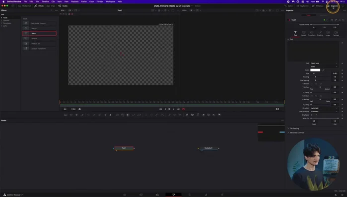 Scrivere il testo desiderato nell'inspector.