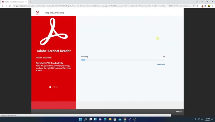 Cliccare su "Scarica Acrobat Reader" e attendere il completamento del download.