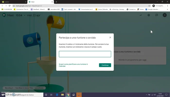 Inserisci il nickname della riunione (fornito nella comunicazione su Dropbox).