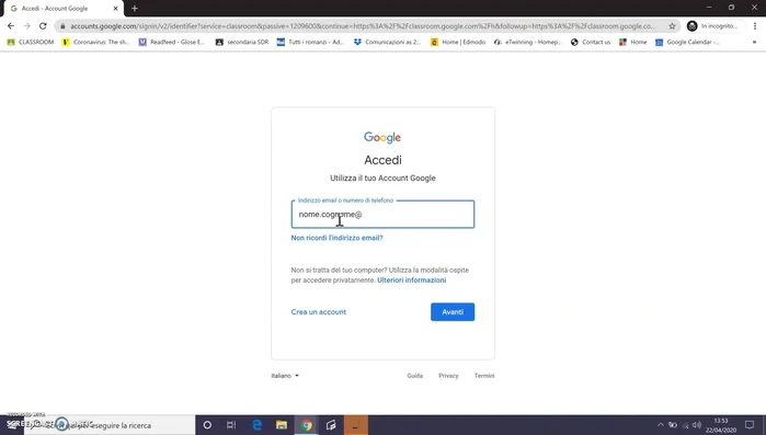 Digita il tuo nome.cognome@rosmini.gr.it e inserisci la password.