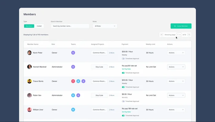 Invita nuovi membri al team.