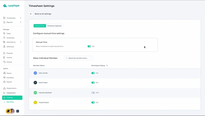 Configura le impostazioni di approvazione del foglio presenze.