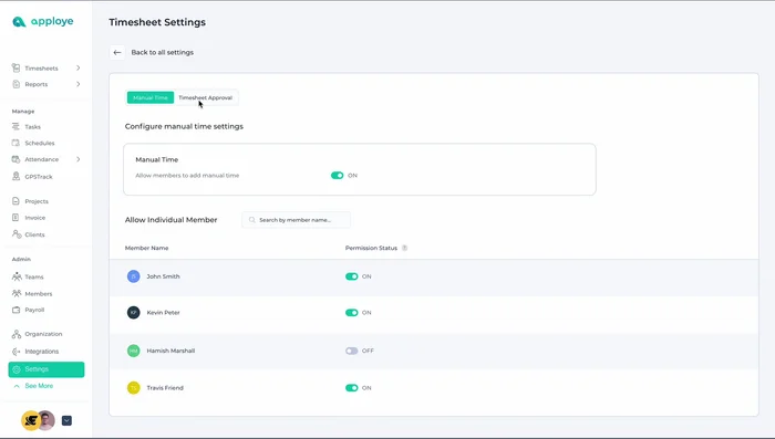 Configura le impostazioni di approvazione del foglio presenze.