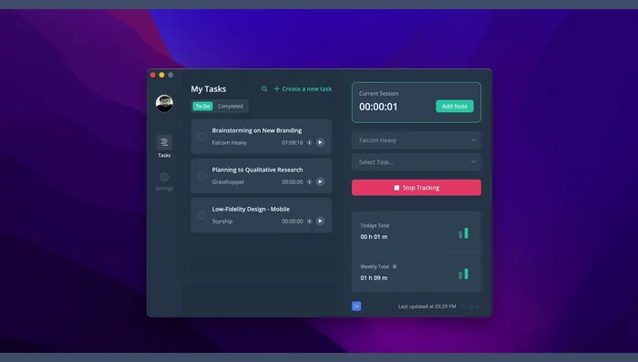 Gli utenti desktop vengono timbrati automaticamente all'avvio e all'arresto del timer.