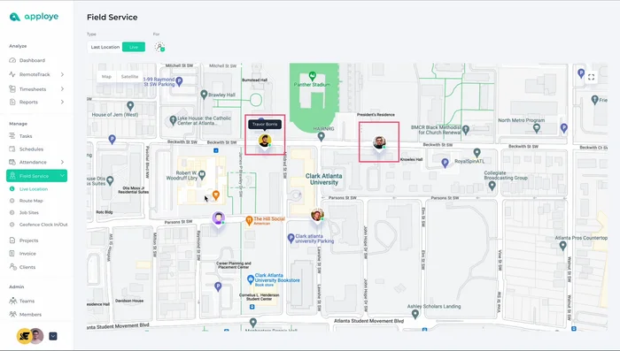 Monitora la posizione in tempo reale dei dipendenti sul campo.