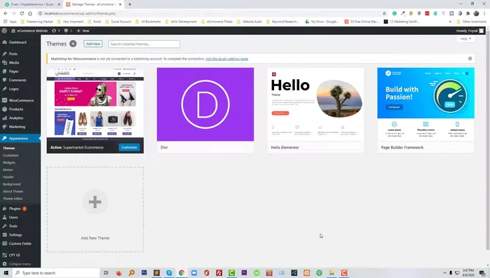 Navigare nella cartella del tema attivo (es. Supermarket E-commerce) e aprire il file `functions.php`.