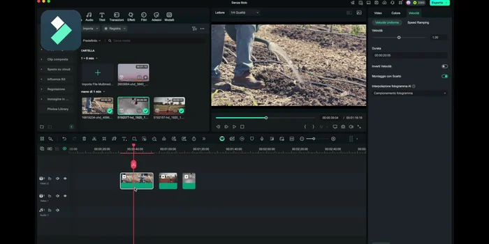 Importare le clip nella timeline di Filmora 14.
