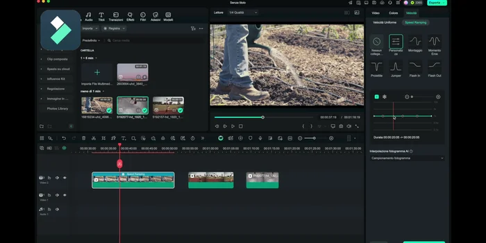 Aggiungere punti di controllo (fotogrammi chiave) per modulare la velocità. Usare il tasto '+' per aggiungere punti e il tasto '-' per eliminarli.