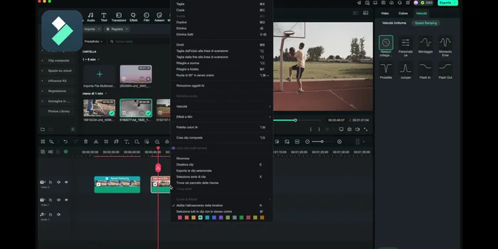 Per le clip già rallentate, creare una "clip composta" (tasto destro, clip composta) per poi velocizzarla o rallentarla ulteriormente con lo speed ramping.