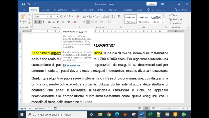 Applicare effetti testo usando lo strumento 'Effetti testo'.