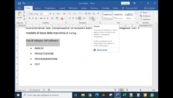Riempire lo sfondo di una parola o frase selezionandola e scegliendo un colore dallo strumento di riempimento sfondo.