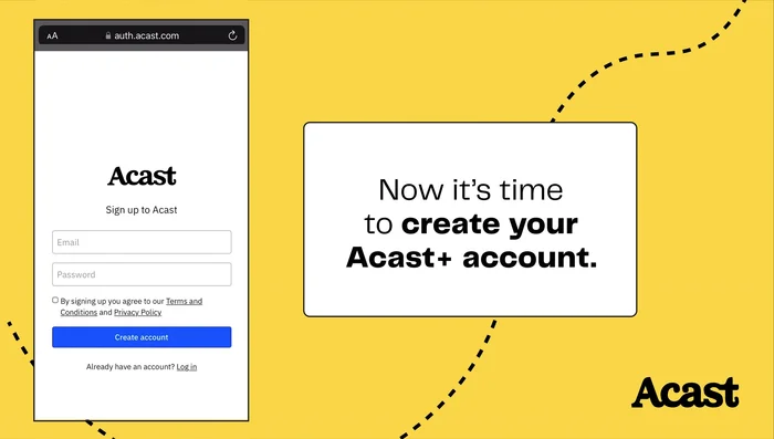 Crea un account Acast Plus inserendo email e password.