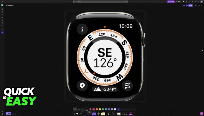 Rotazione corona digitale verso il basso: visualizza una grande freccia della bussola con la tua direzione.